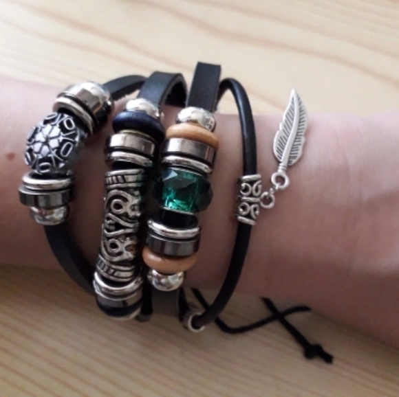 Set of 5 Trendy unisex leather bracelets - Picture 6 of 16